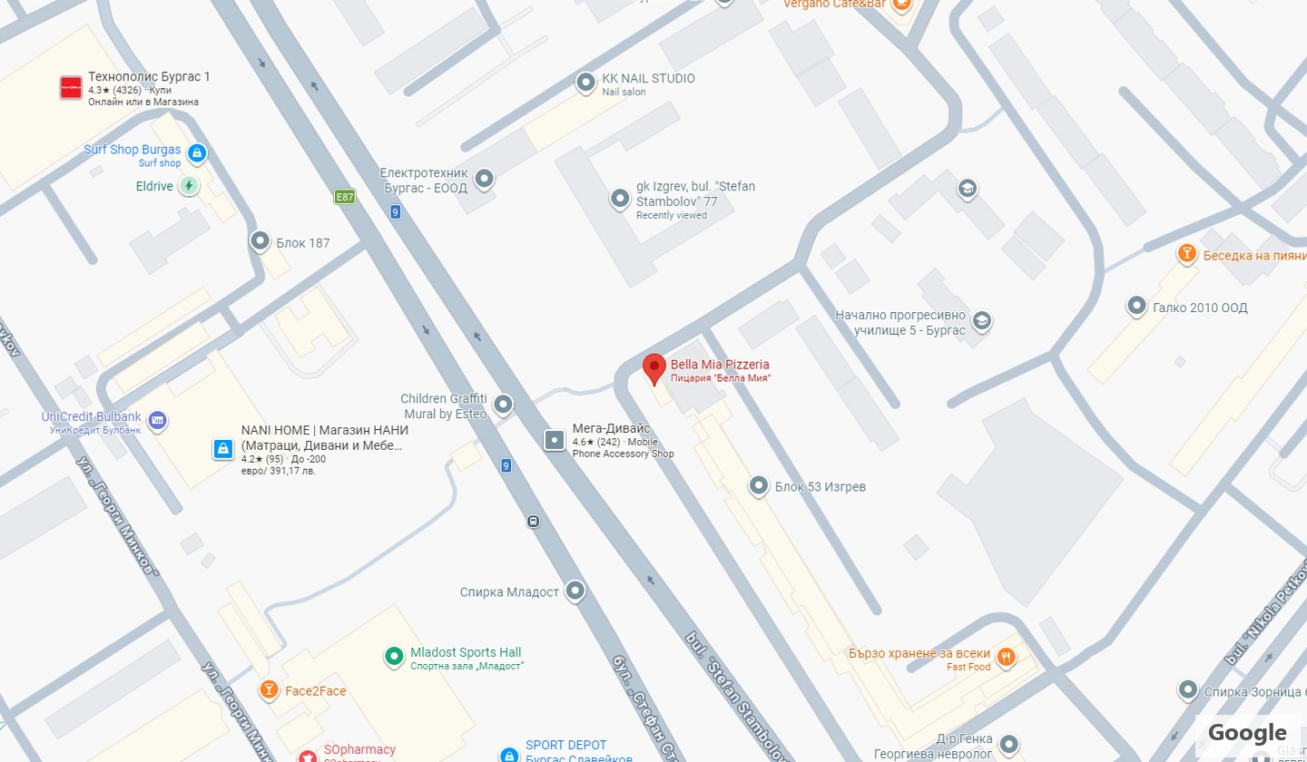 Карта на к-с Изгрев, Бургас